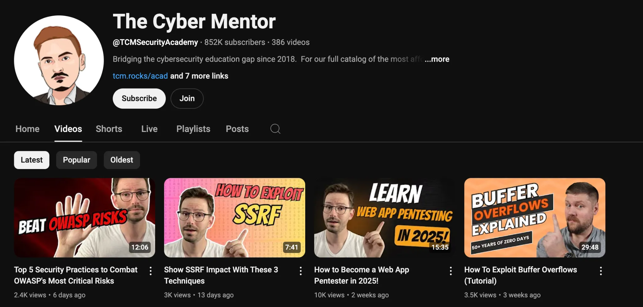 Cyber Mentor cybersecurity youtube channel