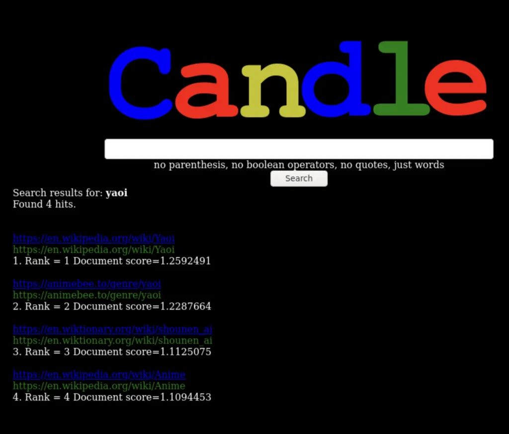 Candle Dark web search engine