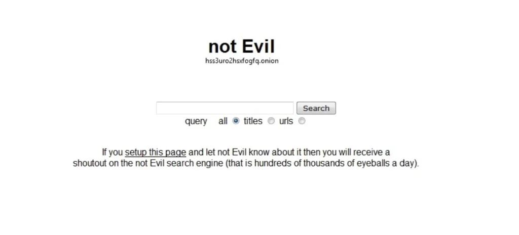 Not Evil Dark web search engine