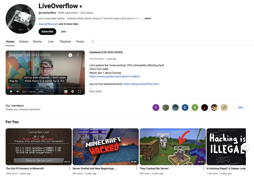 LiveOverflow Cybersecurity Youtube Channel