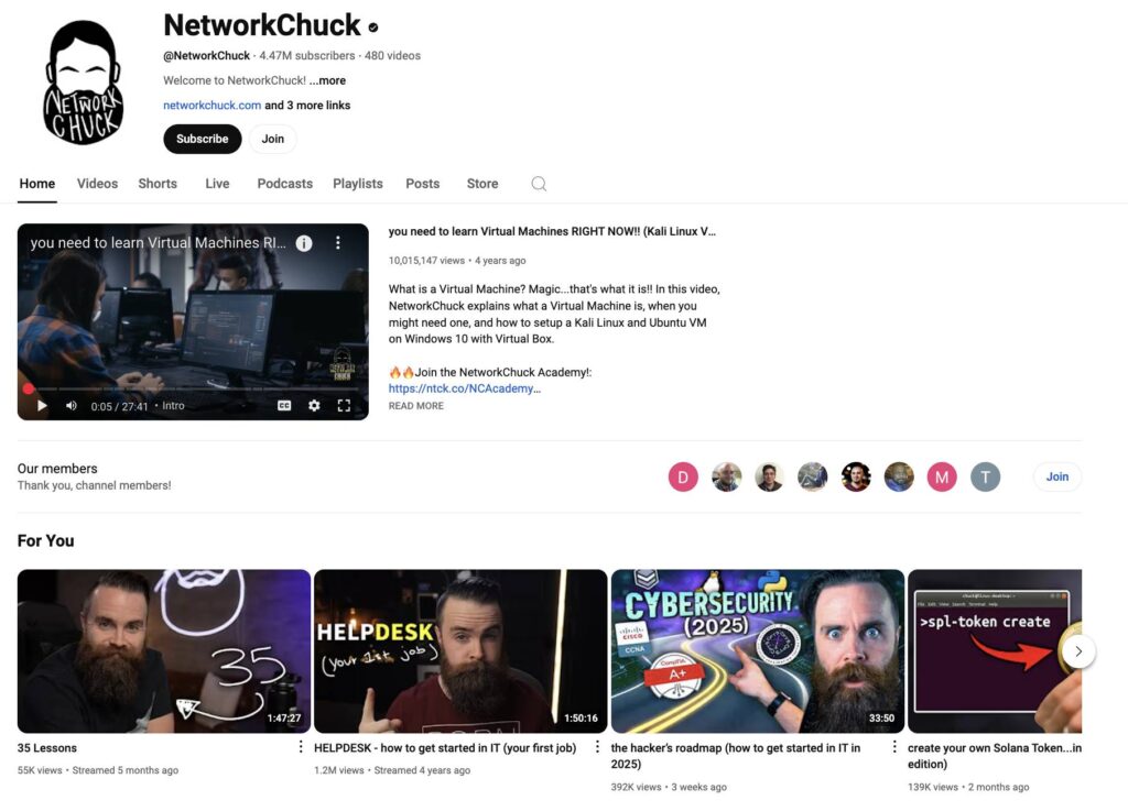 NetworkChuck Cybersecurity Youtube Channel