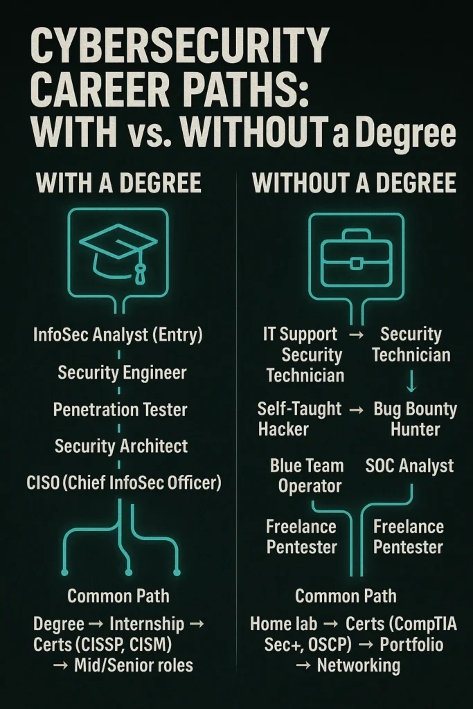 Cybersecurity Career Paths With and Without a Degree